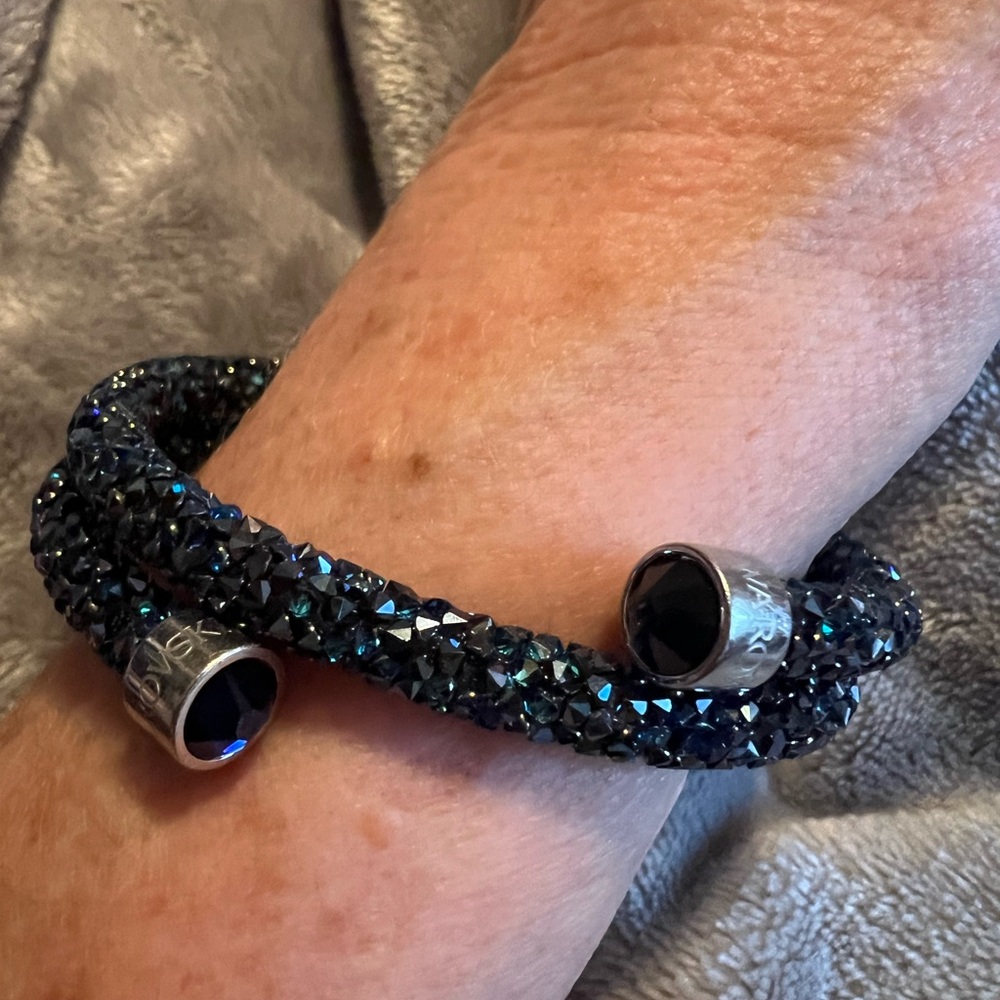 Swarovski Crystal Dust Encrusted Double Blue Tone Bracelet, excellent cond. - Picture 7 of 8